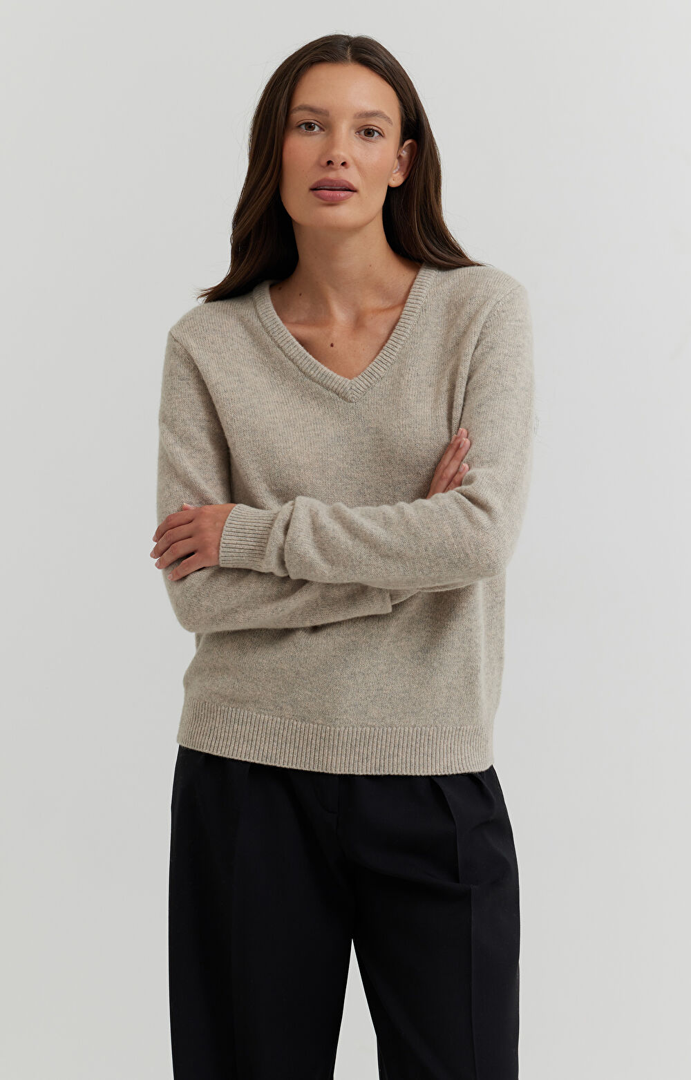 Melanżowy sweter v-neck z wełny - 2