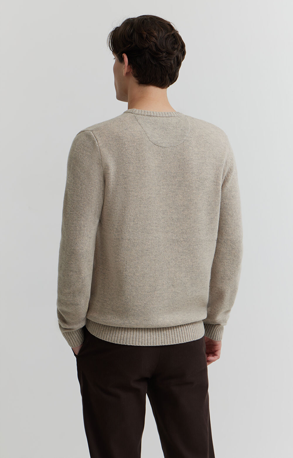 Melanżowy sweter v-neck z wełny - 4