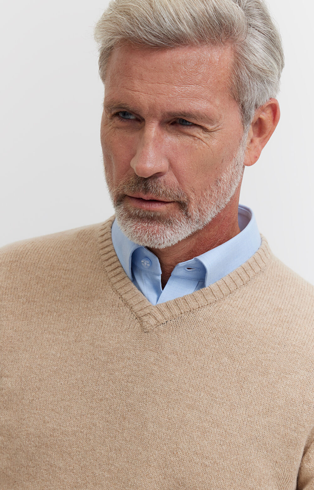 Melanżowy sweter v-neck z wełny - 4