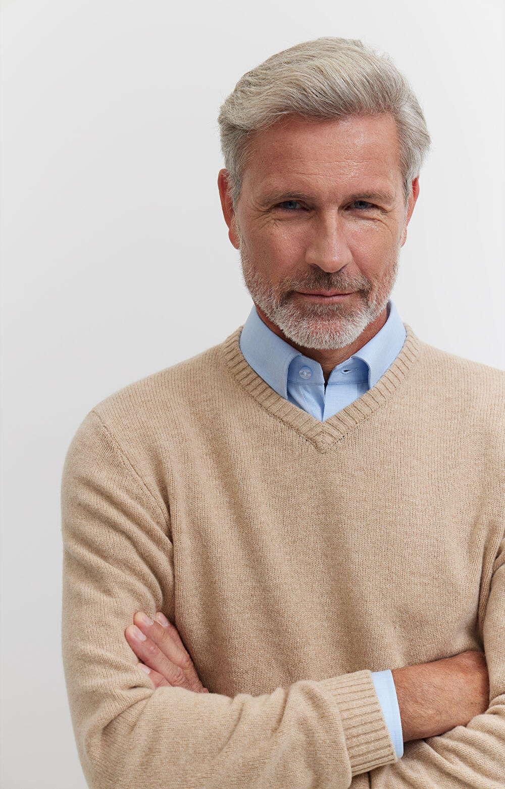 Melanżowy sweter v-neck z wełny - 5