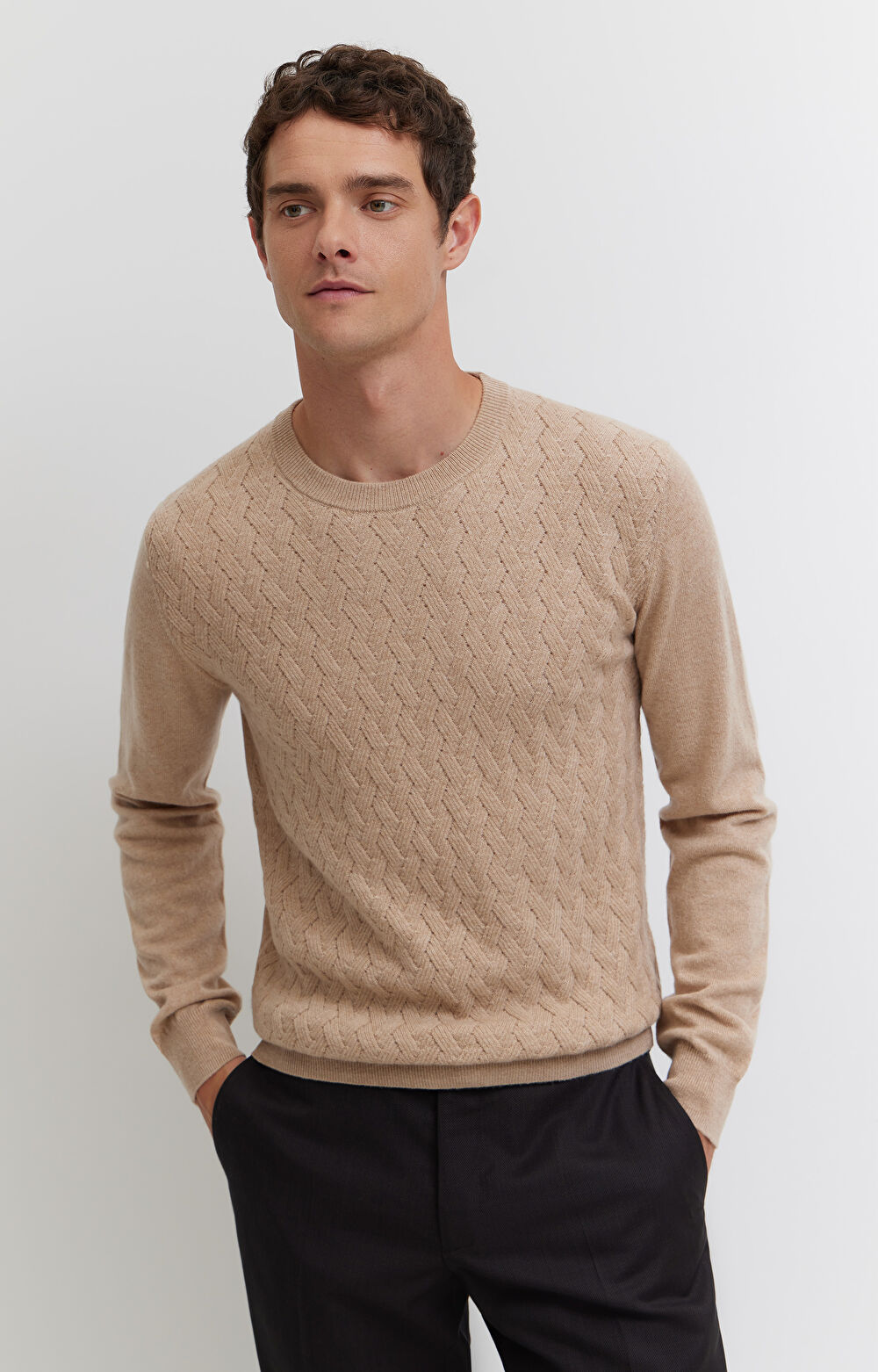 Sweter z wełny merino ze splotem - 5