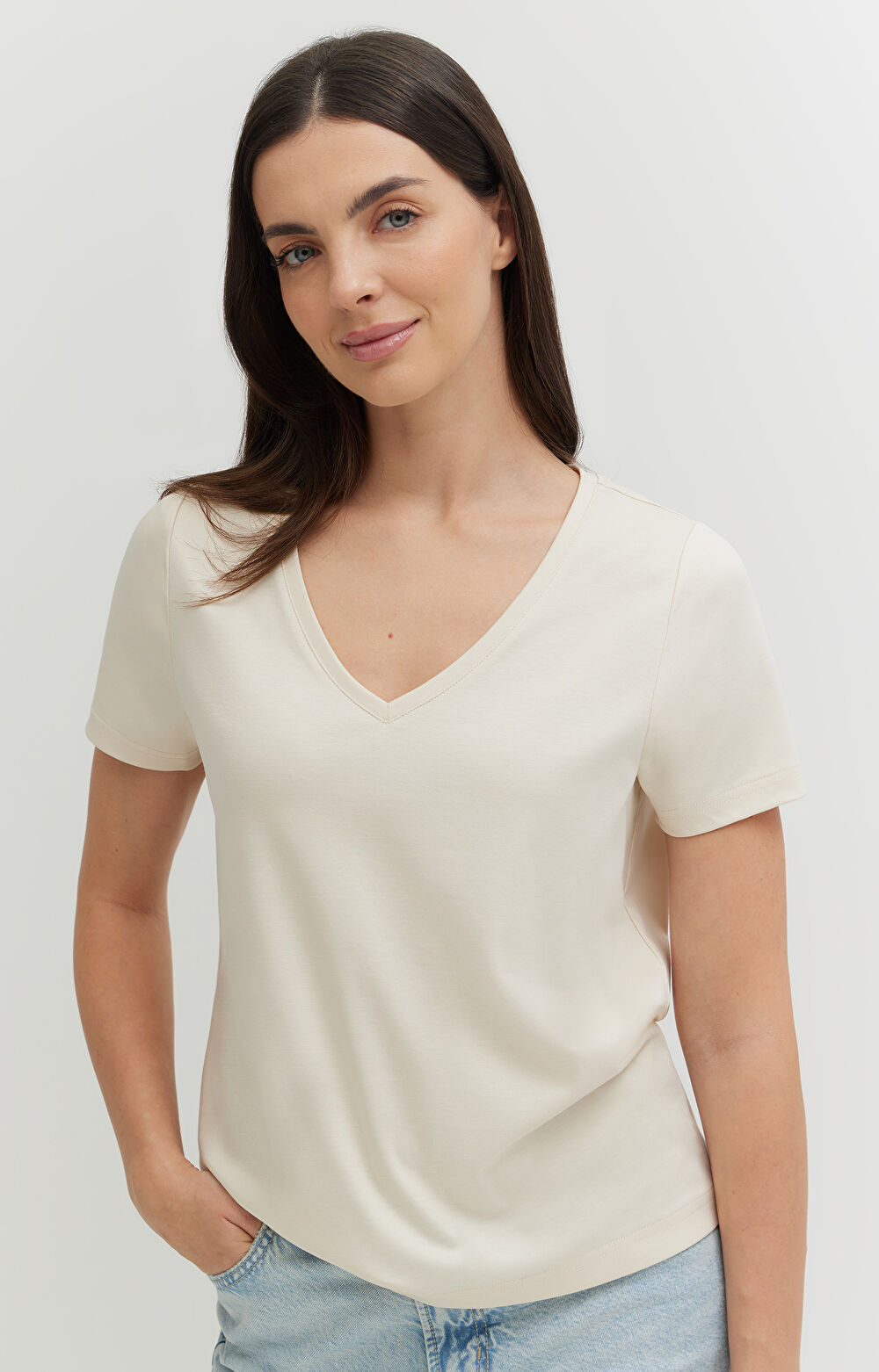 T-shirt v-neck z bawełny podwójnie merceryzowanej - 3