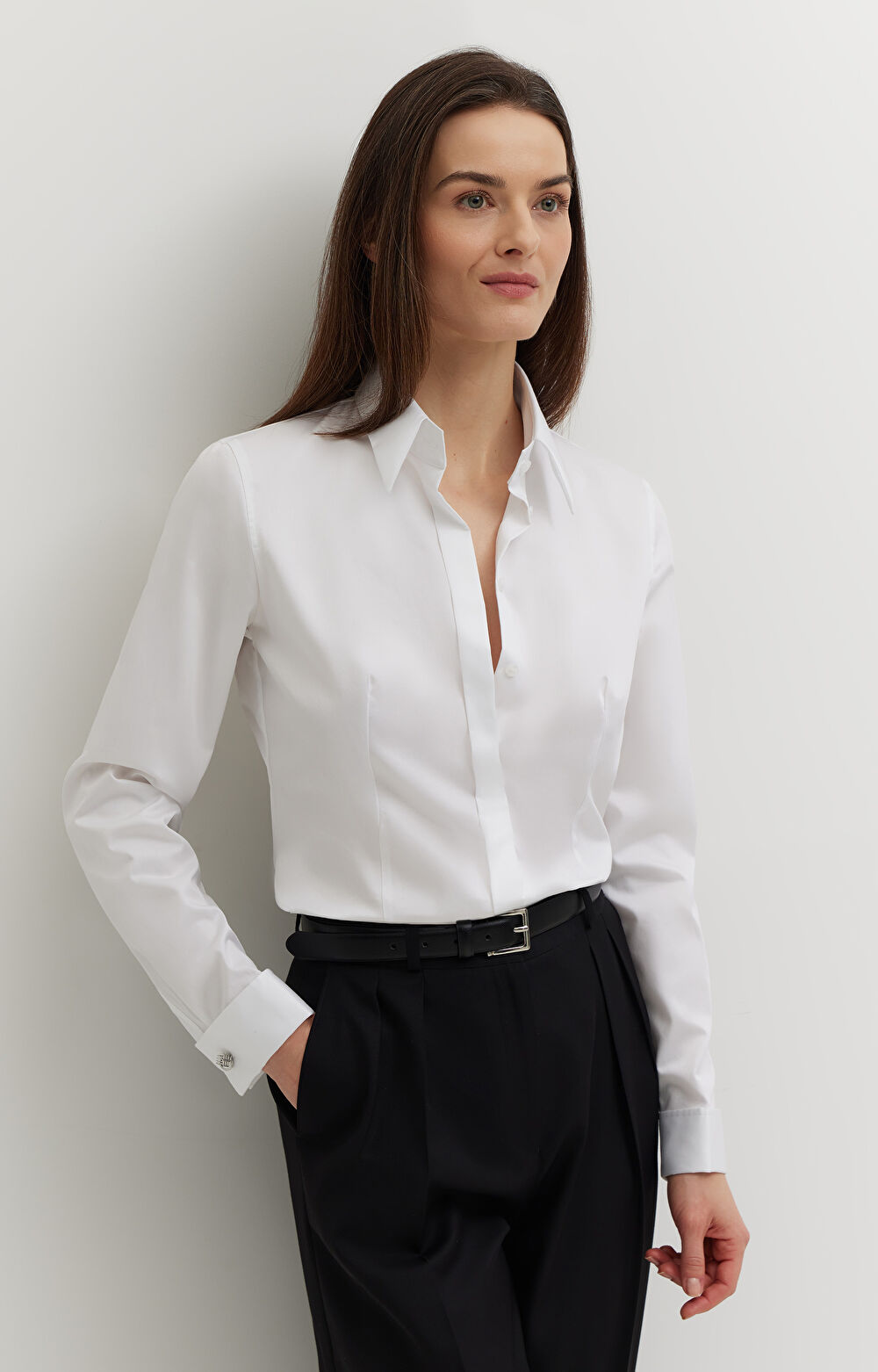 Koszula z satynowej bawełny na spinki