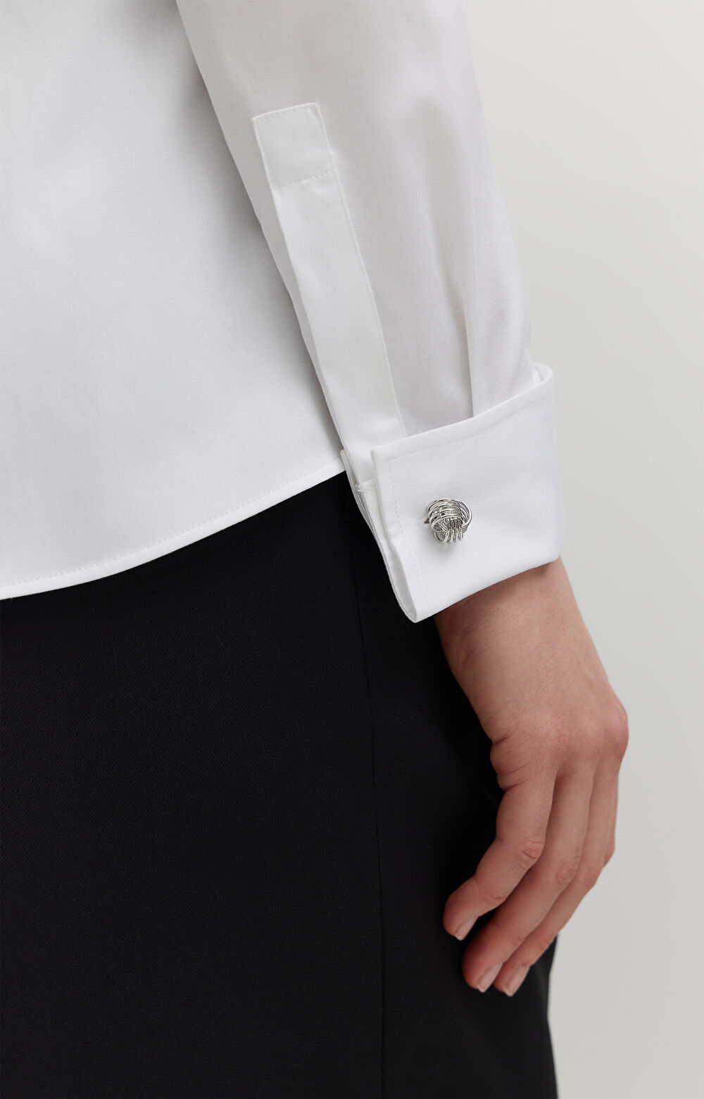 Koszula z satynowej bawełny na spinki - 5