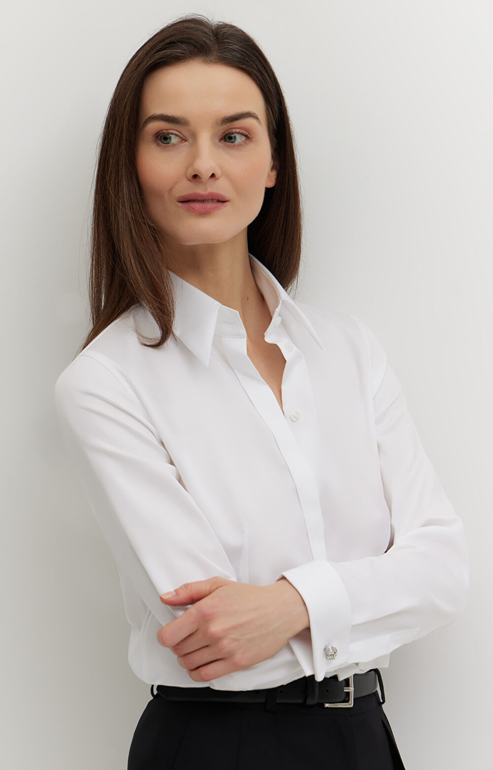 Koszula z satynowej bawełny na spinki - 6