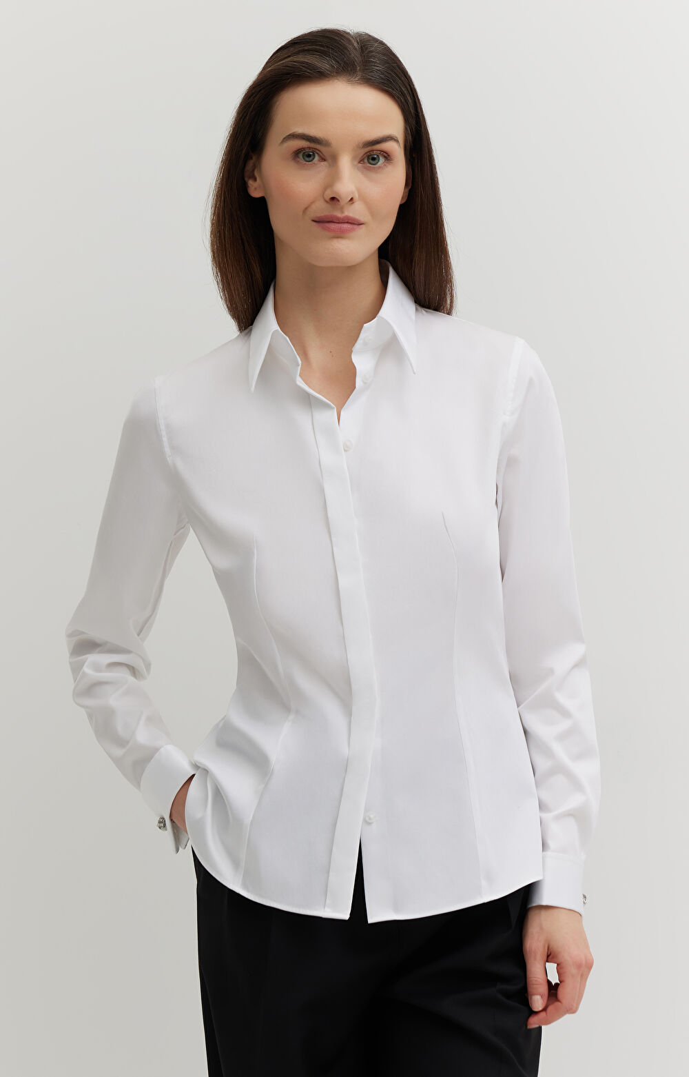 Koszula z satynowej bawełny na spinki - 3