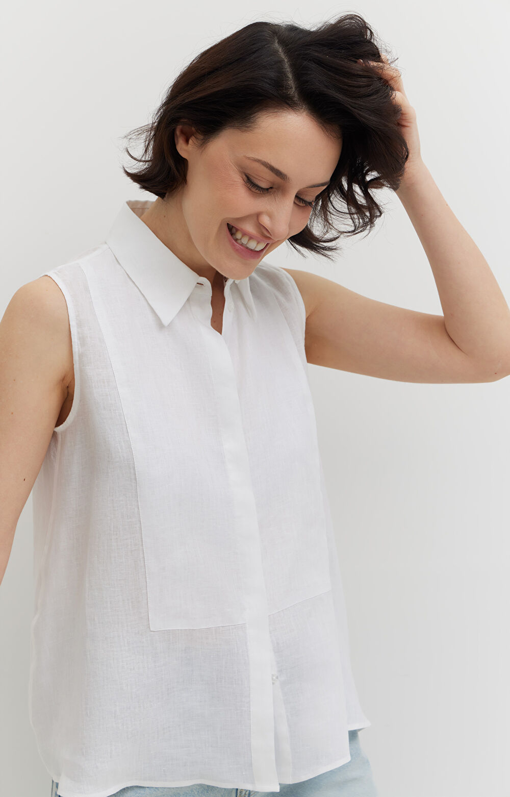 Lniana koszula bez rękawów - 5