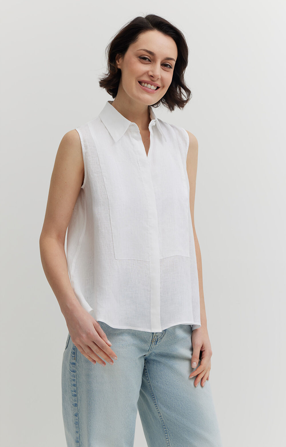 Lniana koszula bez rękawów - 3