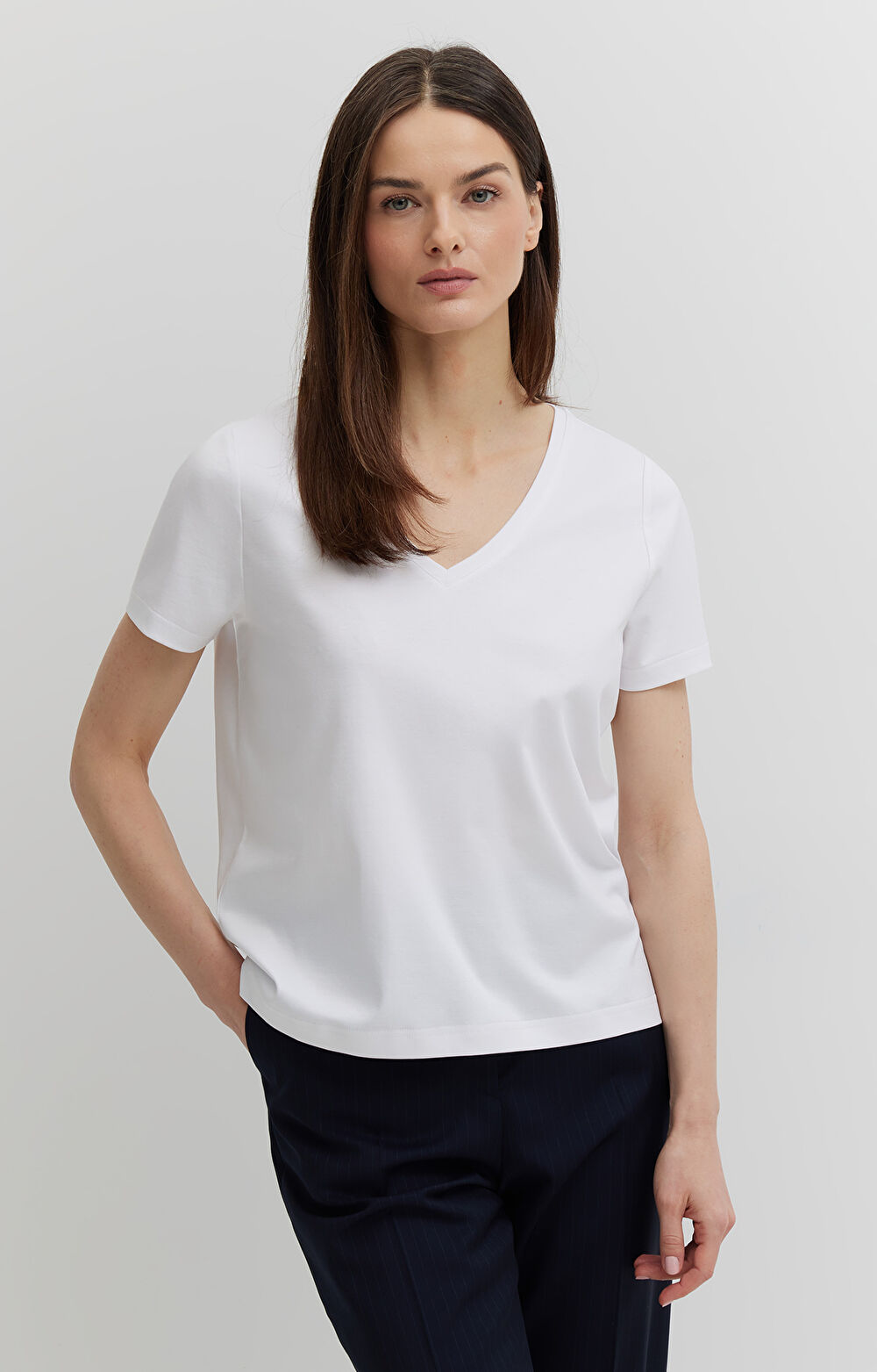 T-shirt v-neck z bawełny podwójnie merceryzowanej - 3