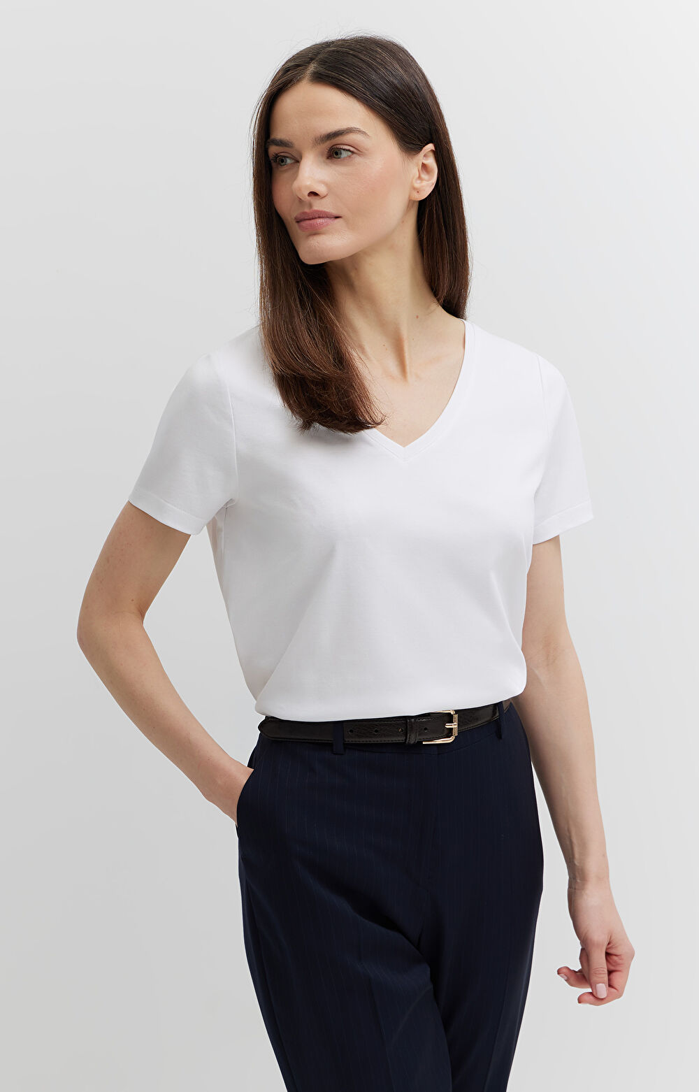 T-shirt v-neck z bawełny podwójnie merceryzowanej - 5