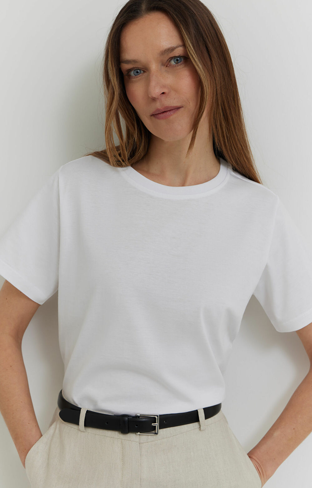 T-shirt regular z bawełny merceryzowanej