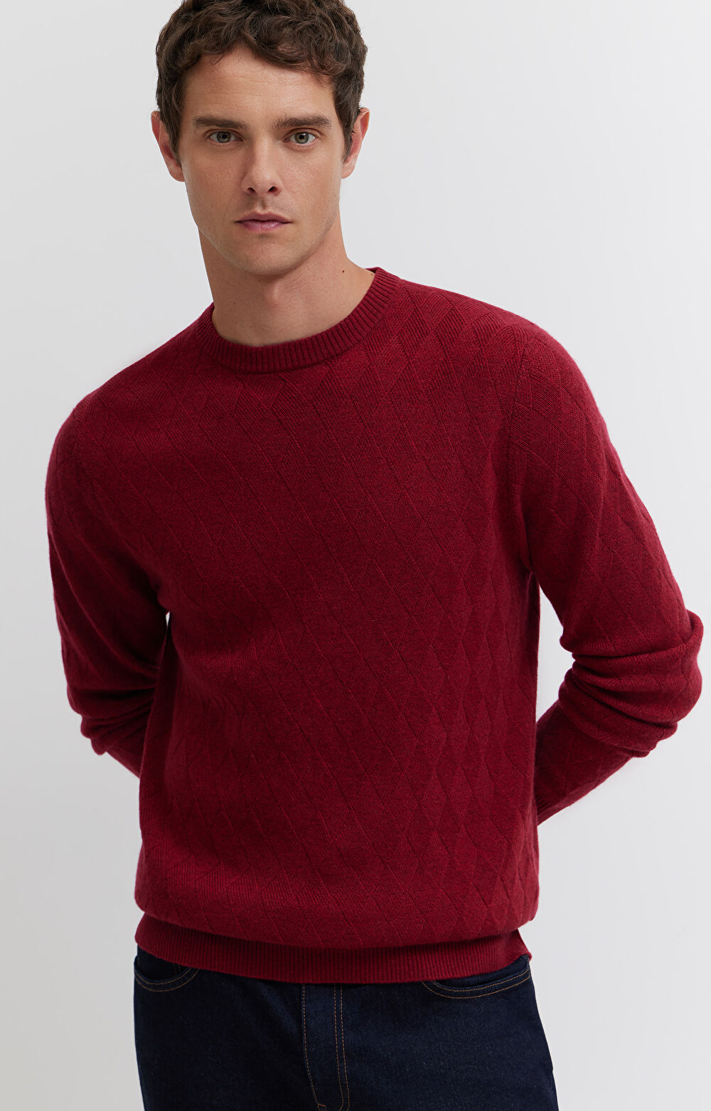 Sweter w romby z wełny merino - 8