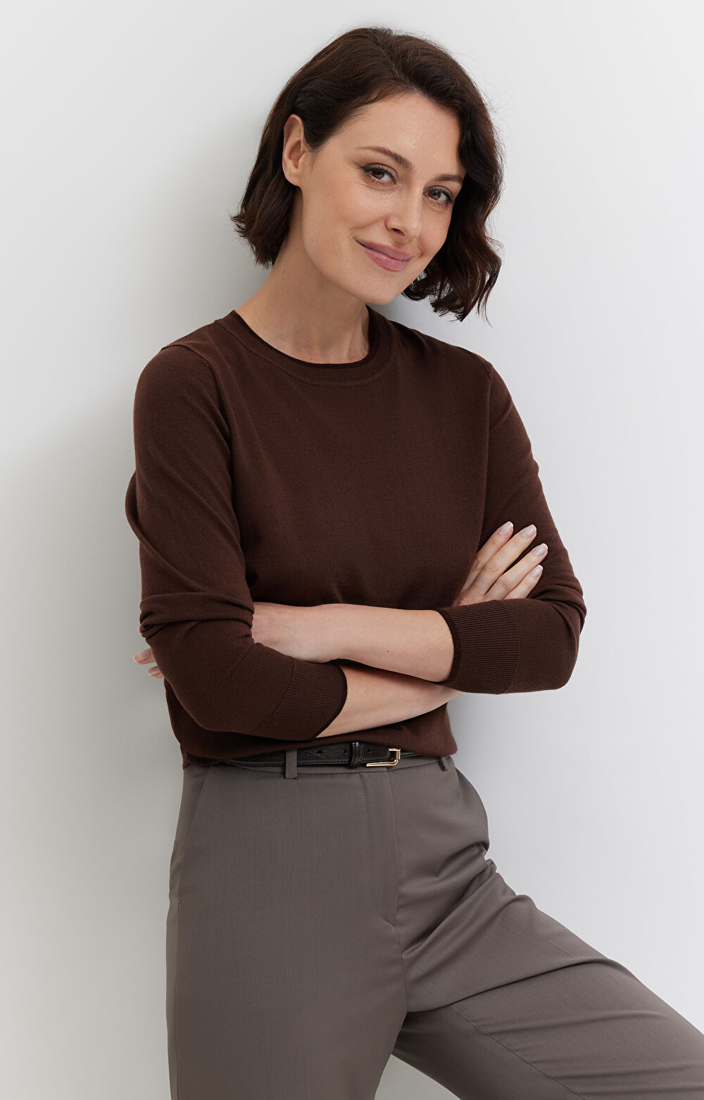 Sweter z kontrastem z wełny merino - 4