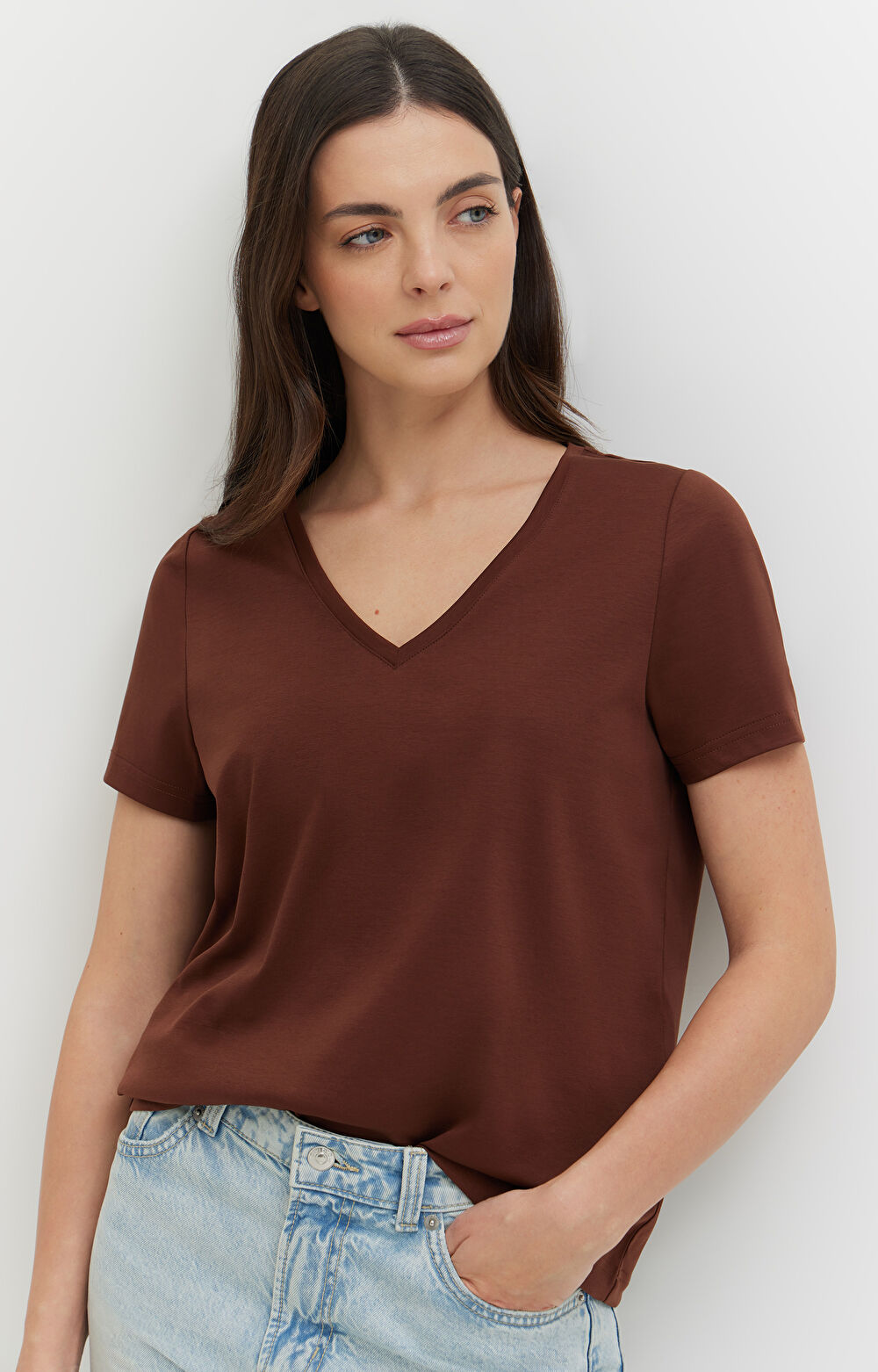 T-shirt v-neck z bawełny podwójnie merceryzowanej - 5