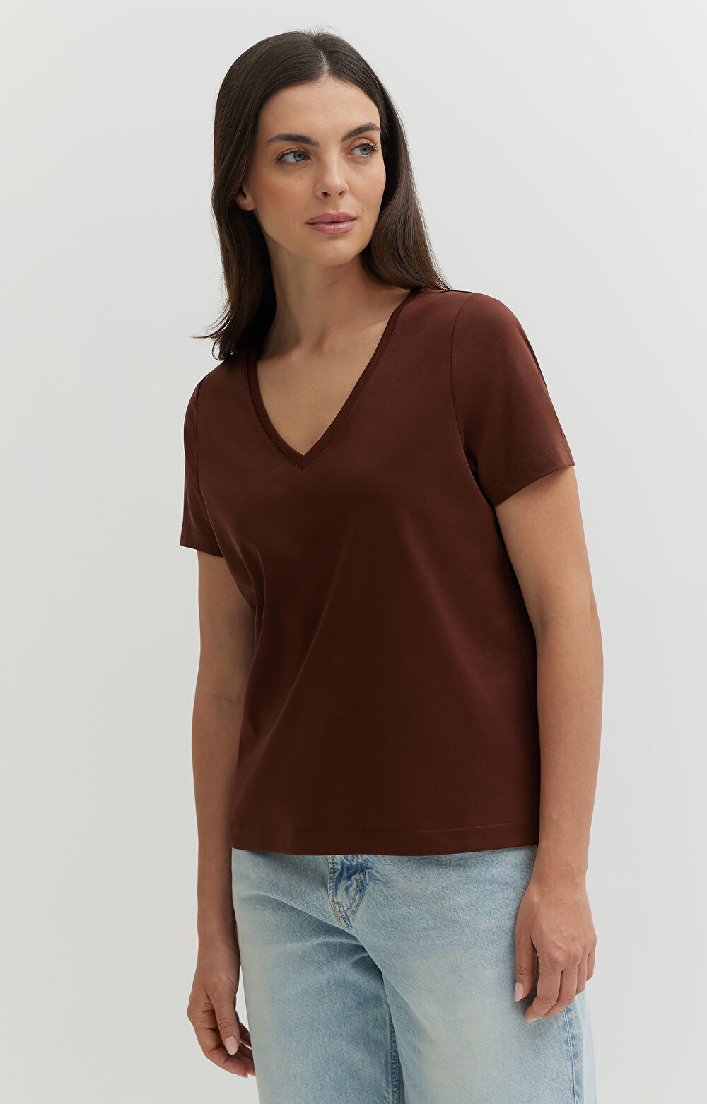 T-shirt v-neck z bawełny podwójnie merceryzowanej - 3