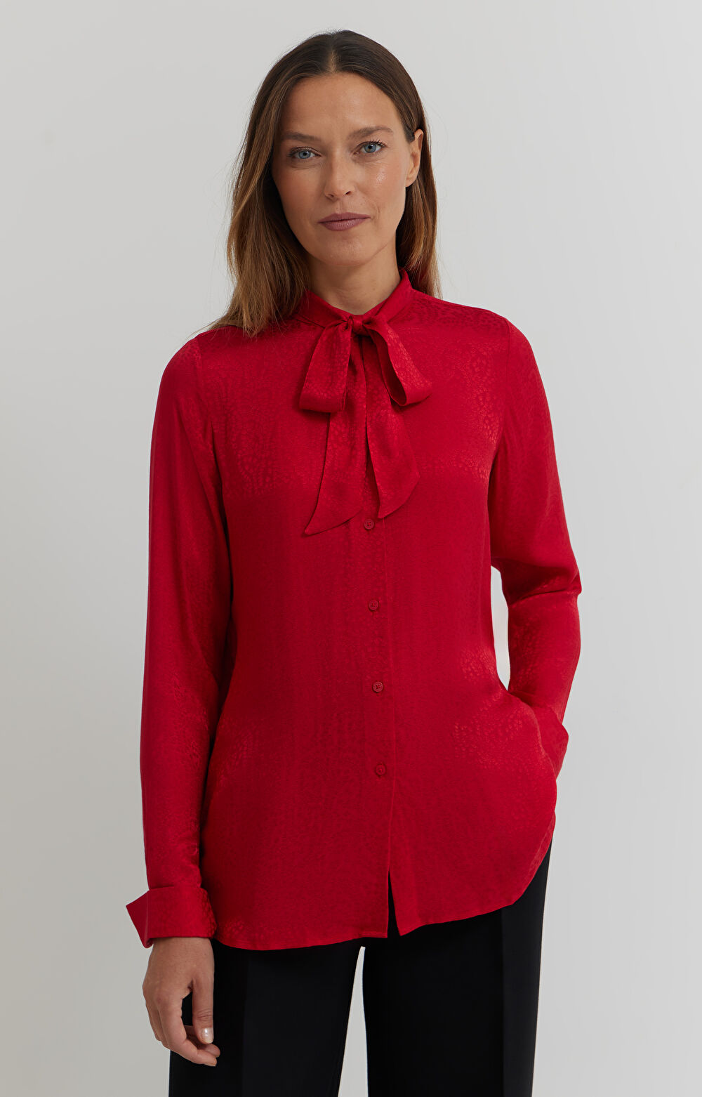 Koszula z żakardowej wiskozy z wiązaniem - 6