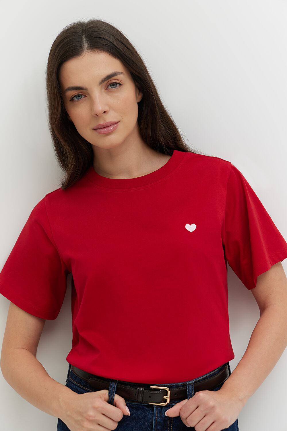 T-shirt z haftem z bawełny merceryzowanej