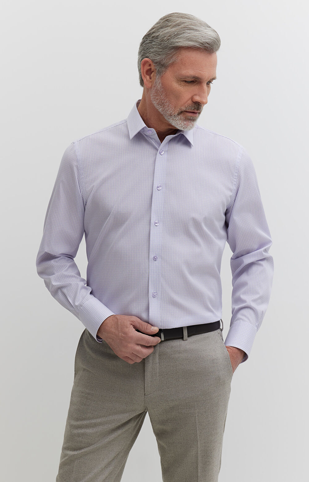 Koszula w kratę z dodatkiem jedwabiu - 4