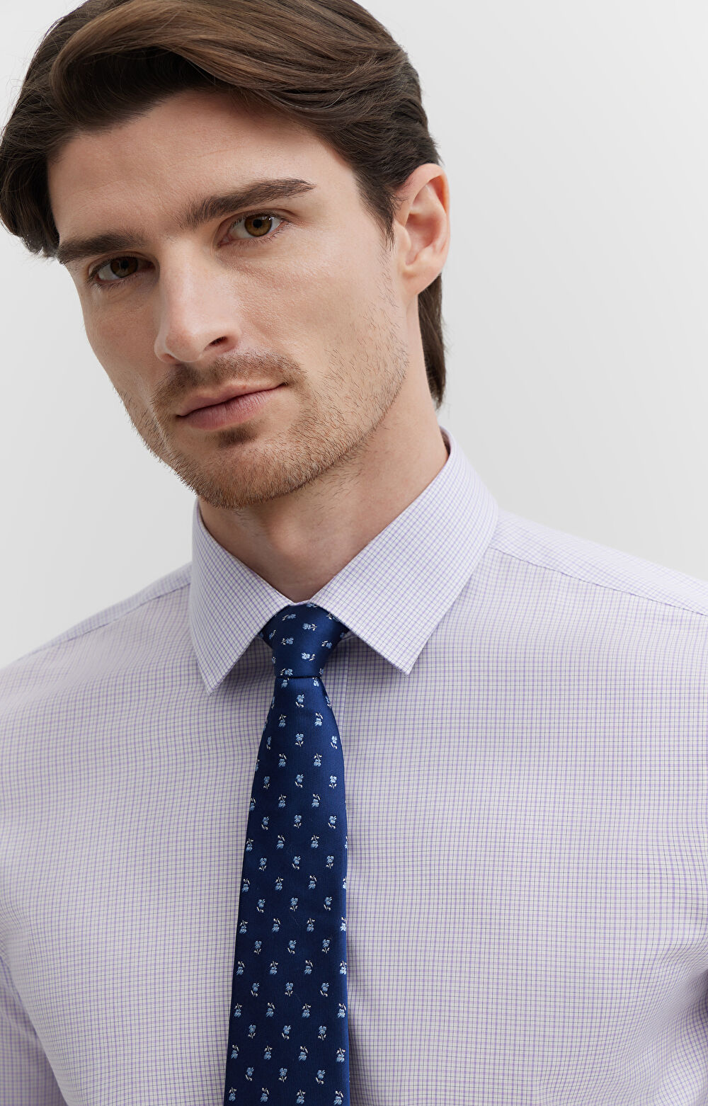 Koszula w kratę z dodatkiem jedwabiu - 7