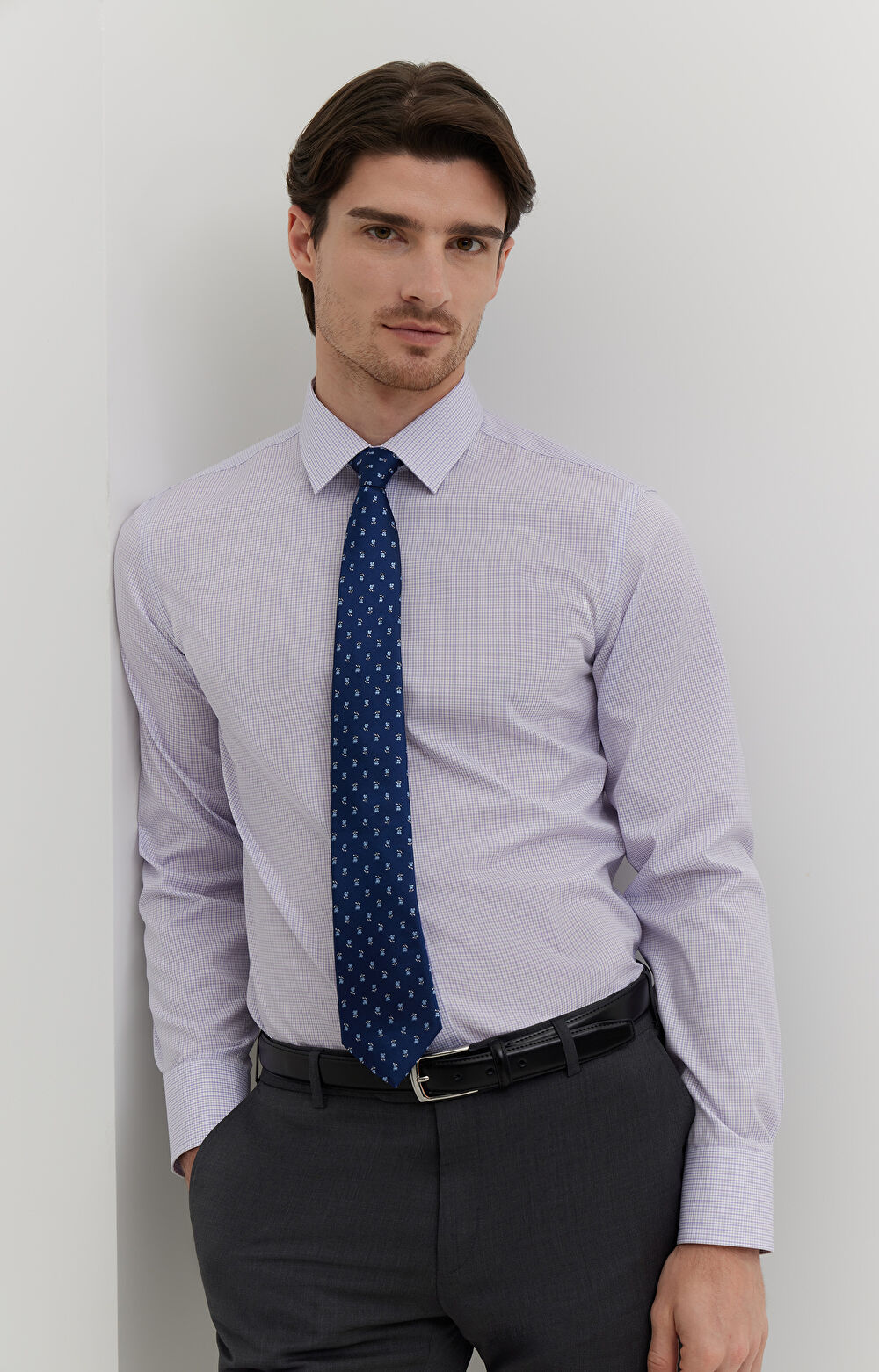 Koszula w kratę z dodatkiem jedwabiu - 8