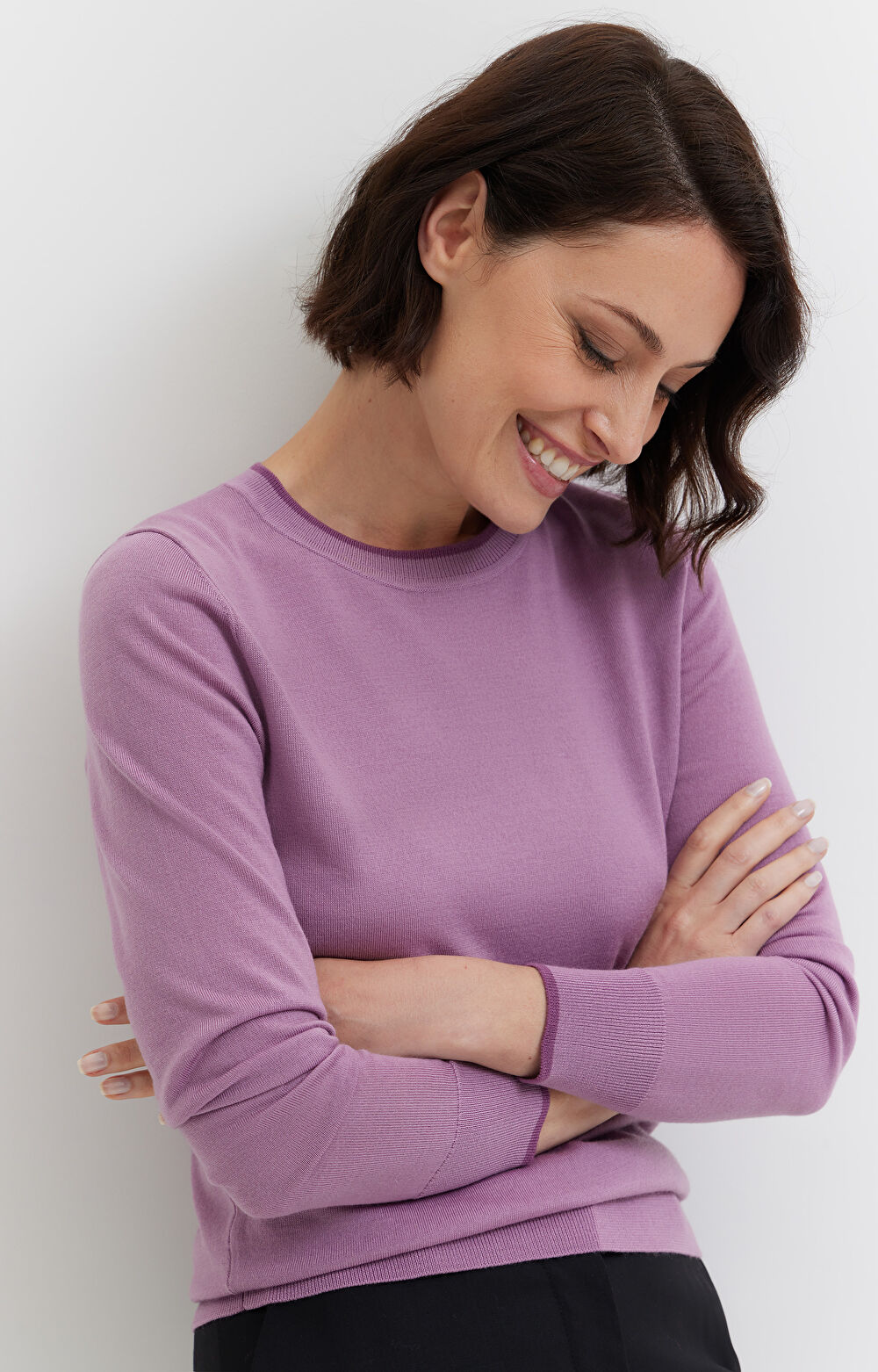 Sweter z kontrastem z wełny merino - 5