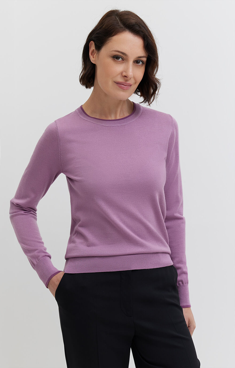 Sweter z kontrastem z wełny merino - 4