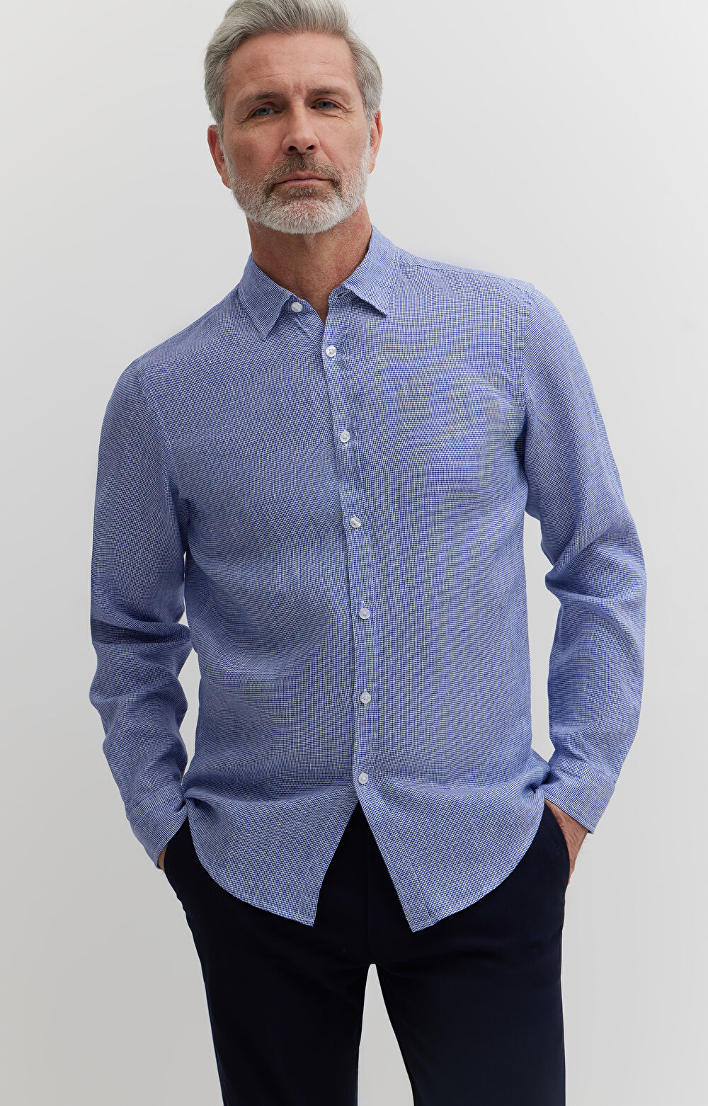 Lniana koszula w mikrowzór - 4