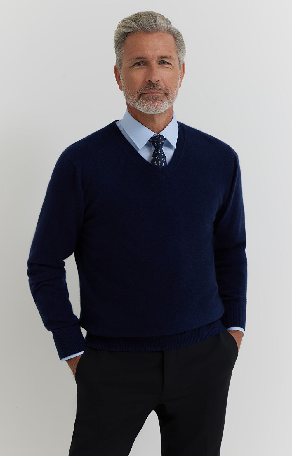 Wełniany sweter v-neck z kaszmirem - 3