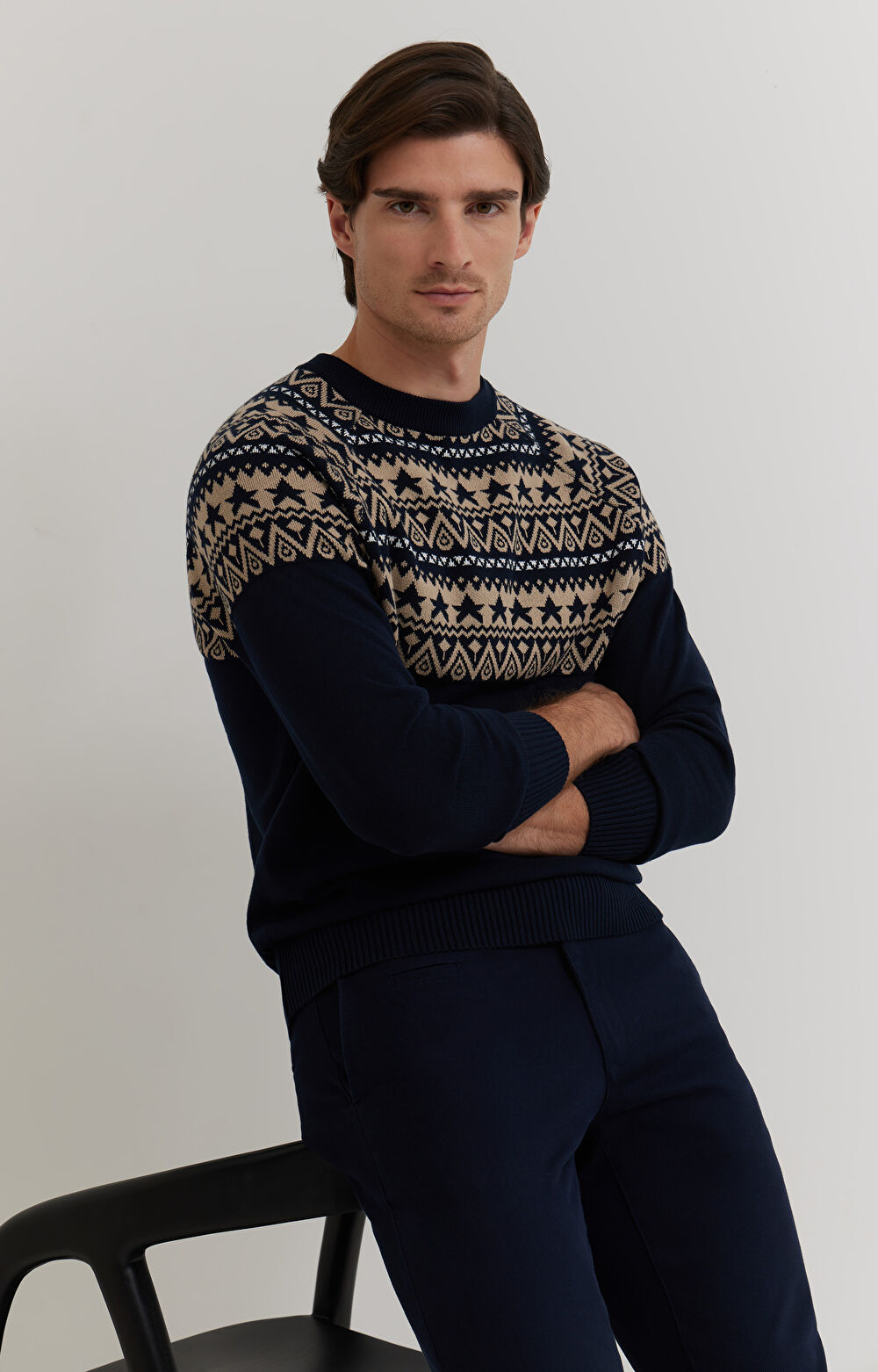 Sweter z bawełny z geometrycznym nadrukiem - 7