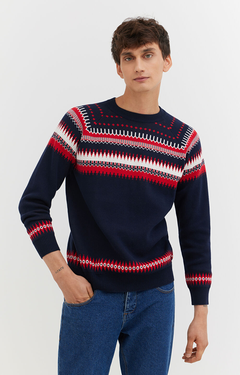 Sweter z bawełny organicznej ze wzorem