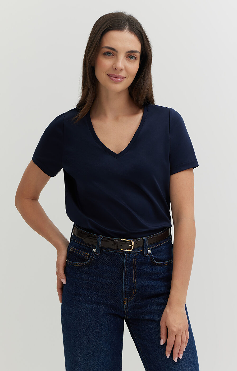 T-shirt v-neck z bawełny podwójnie merceryzowanej - 5