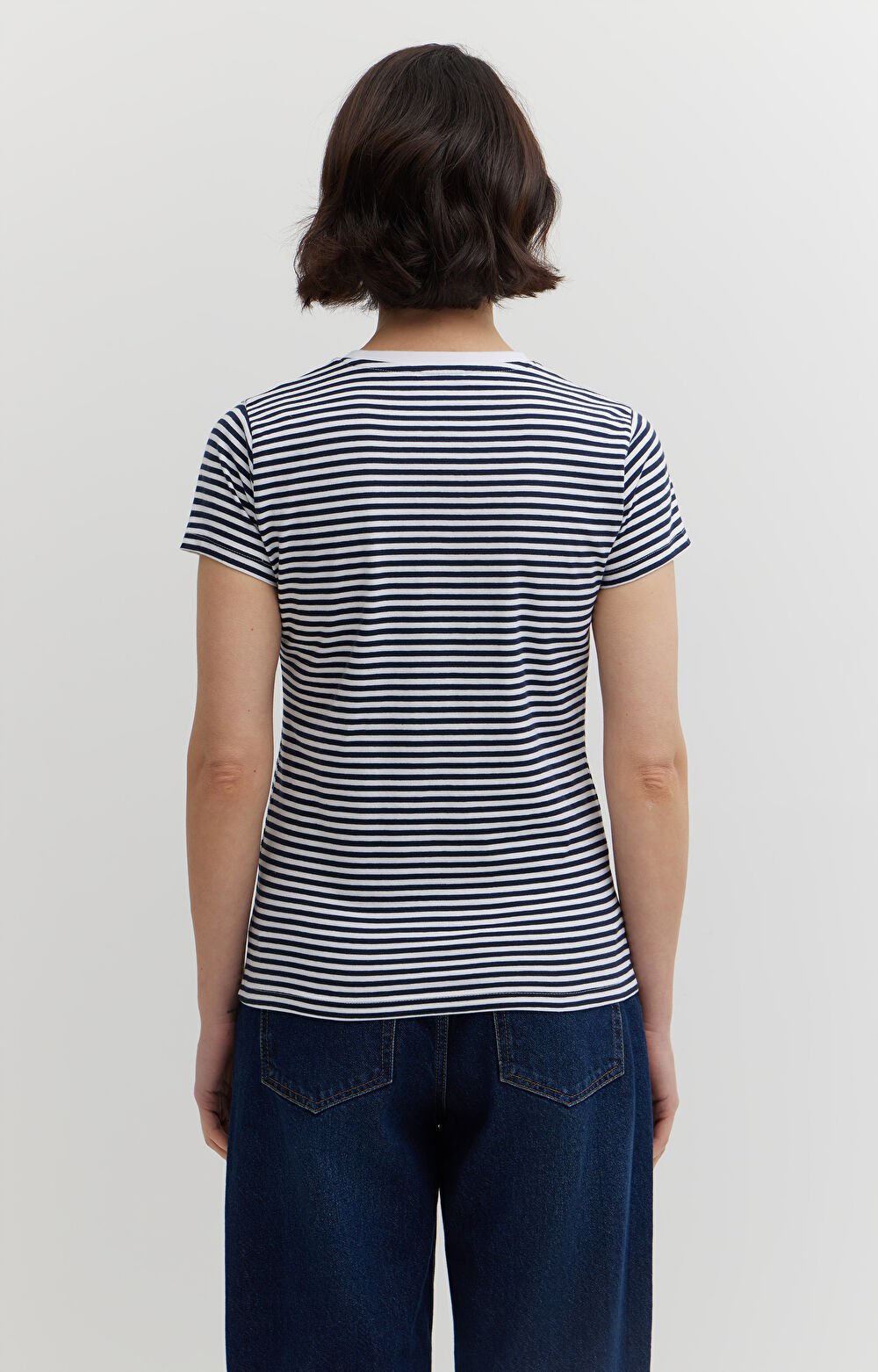 T-shirt w paski z merceryzowanej z haftem - 3