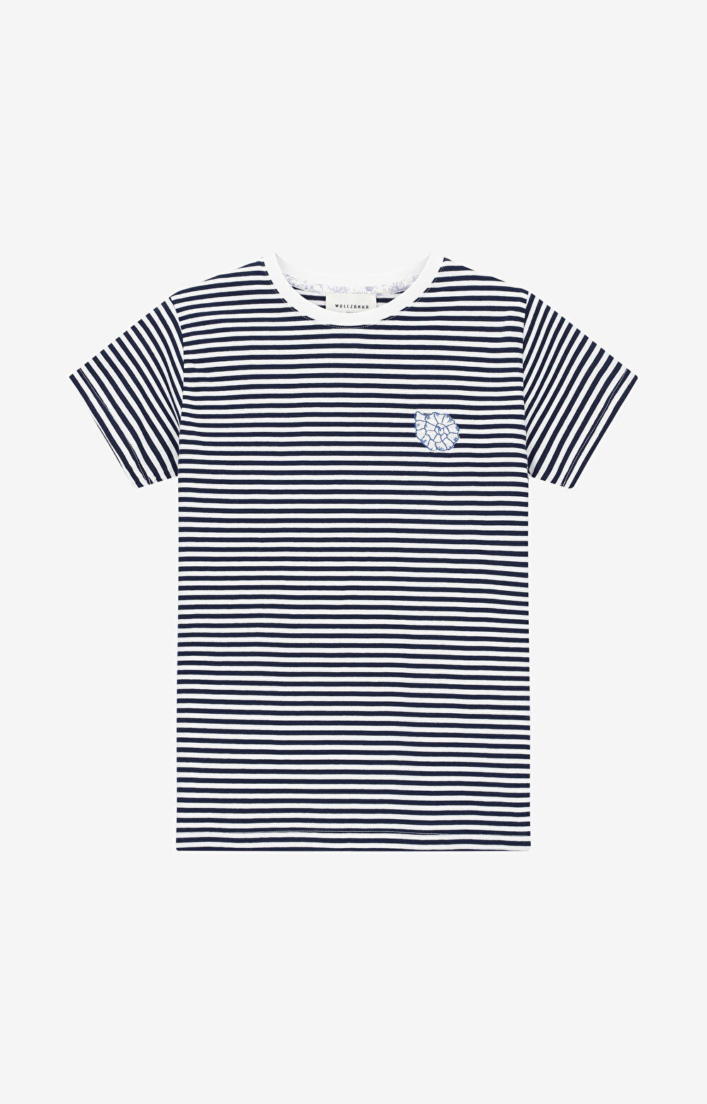 T-shirt w paski z merceryzowanej z haftem - 2