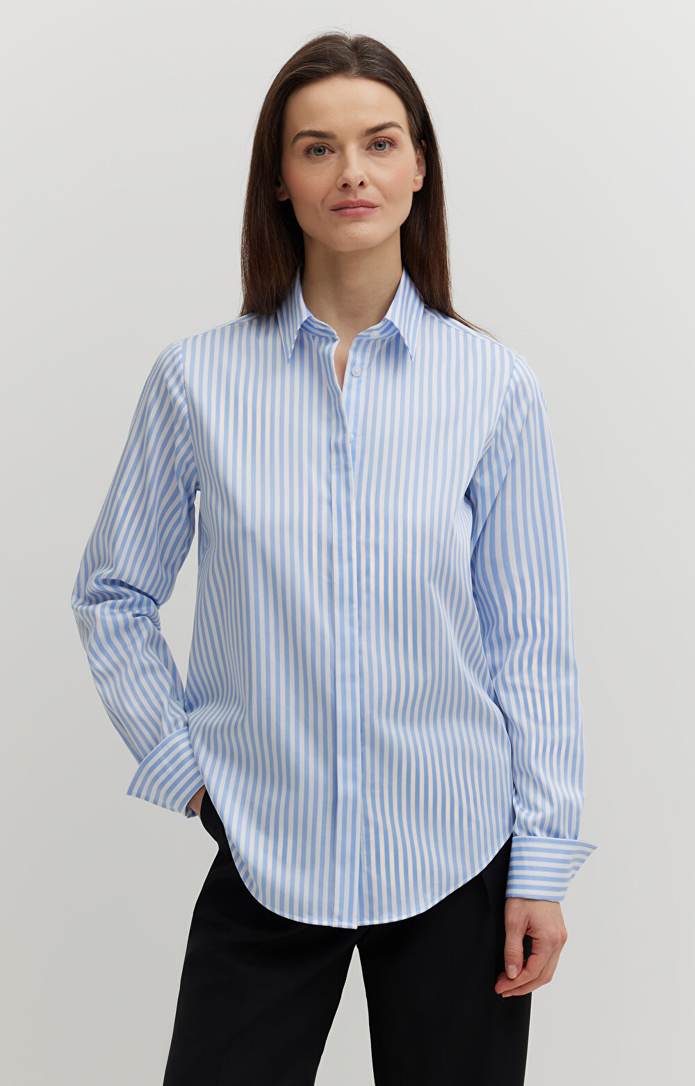 Koszula w paski z bawełny satynowej - 3