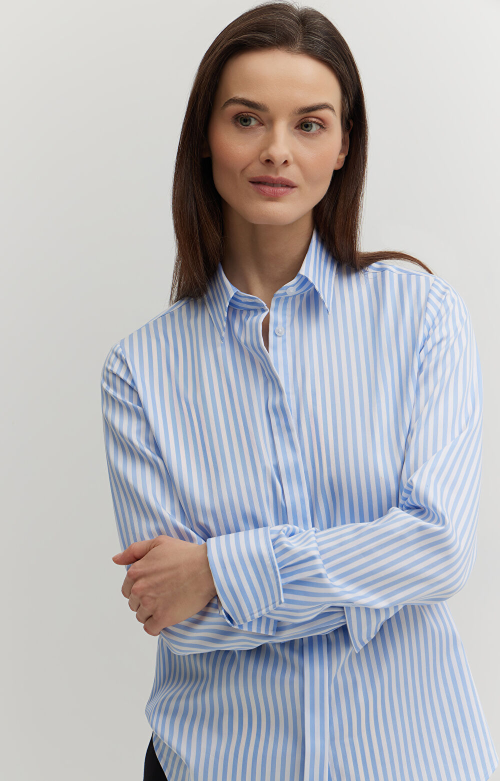 Koszula w paski z bawełny satynowej - 6