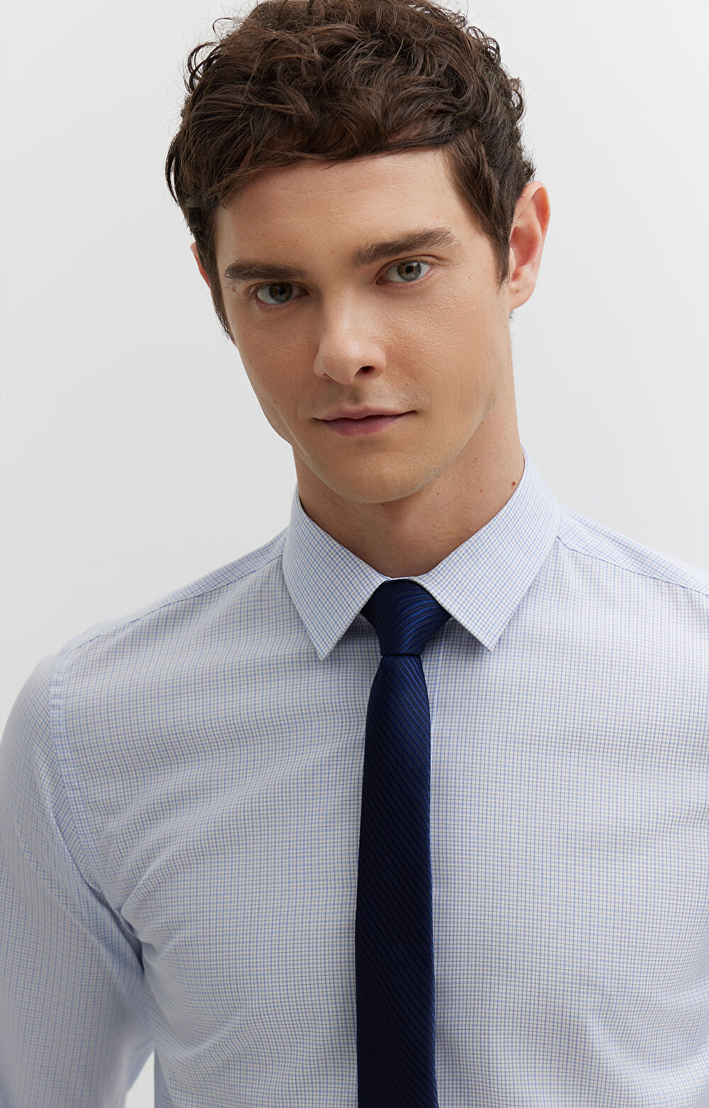 Koszula w kratę z dodatkiem jedwabiu - 7