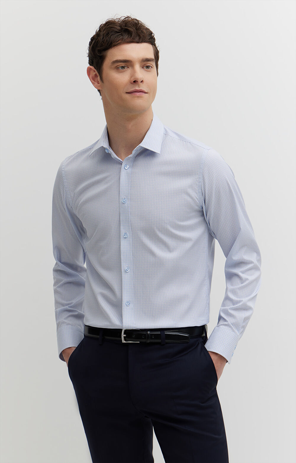 Koszula w kratę z dodatkiem jedwabiu - 4