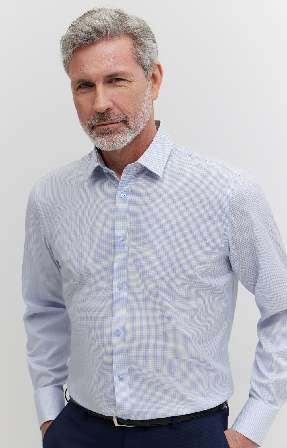 Koszula w kratę z dodatkiem jedwabiu - 5