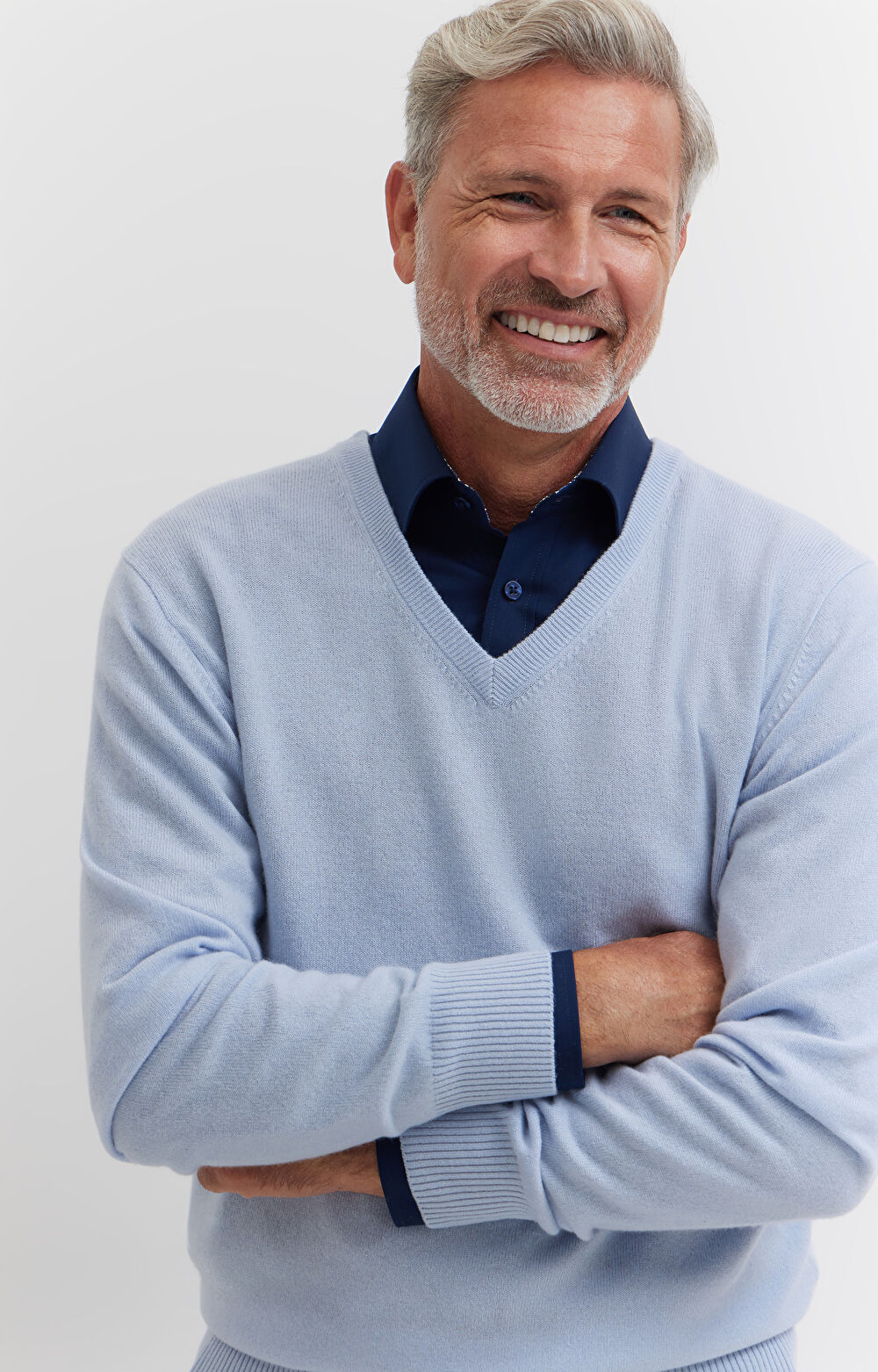 Wełniany sweter v-neck z kaszmirem - 3