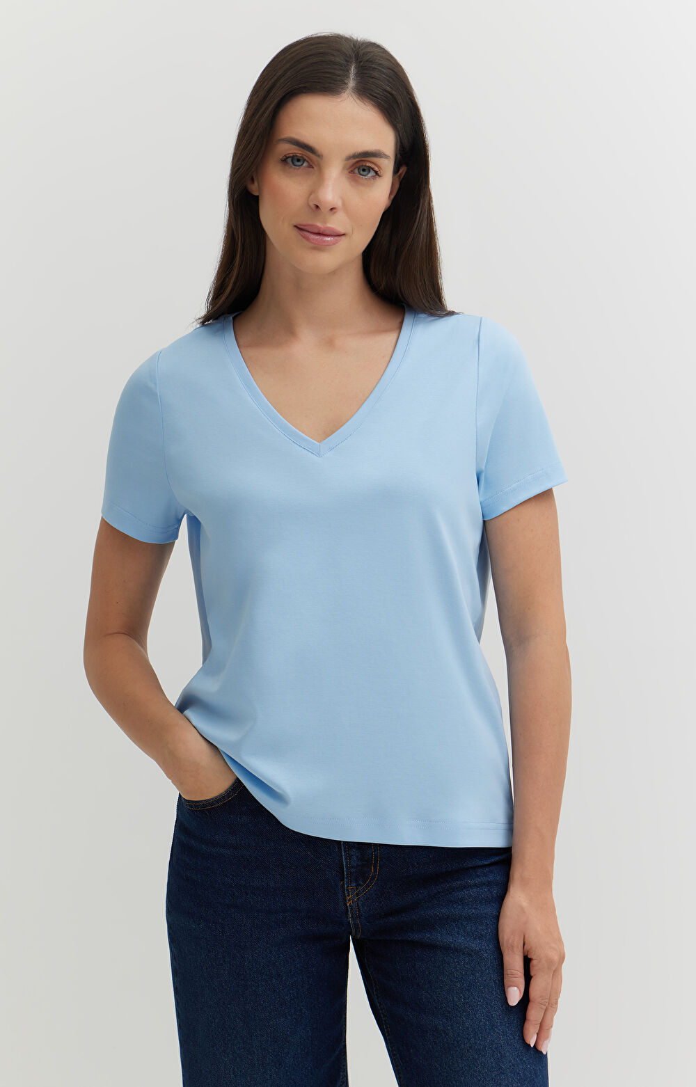 T-shirt v-neck z bawełny podwójnie merceryzowanej - 3