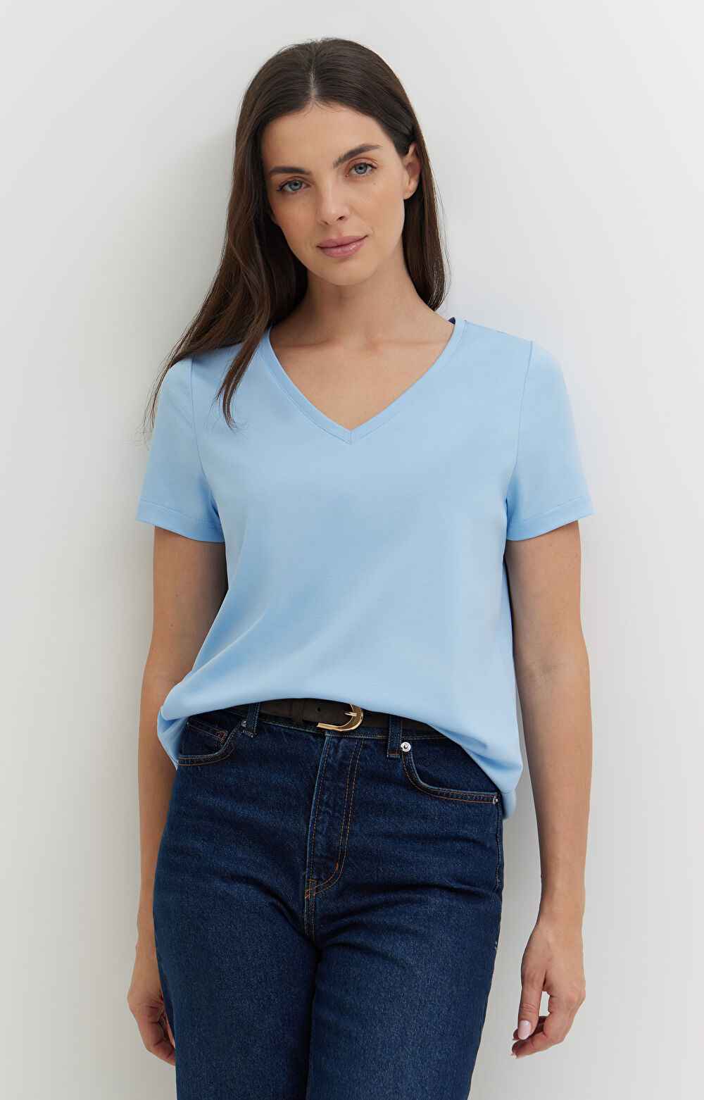 T-shirt v-neck z bawełny podwójnie merceryzowanej - 4