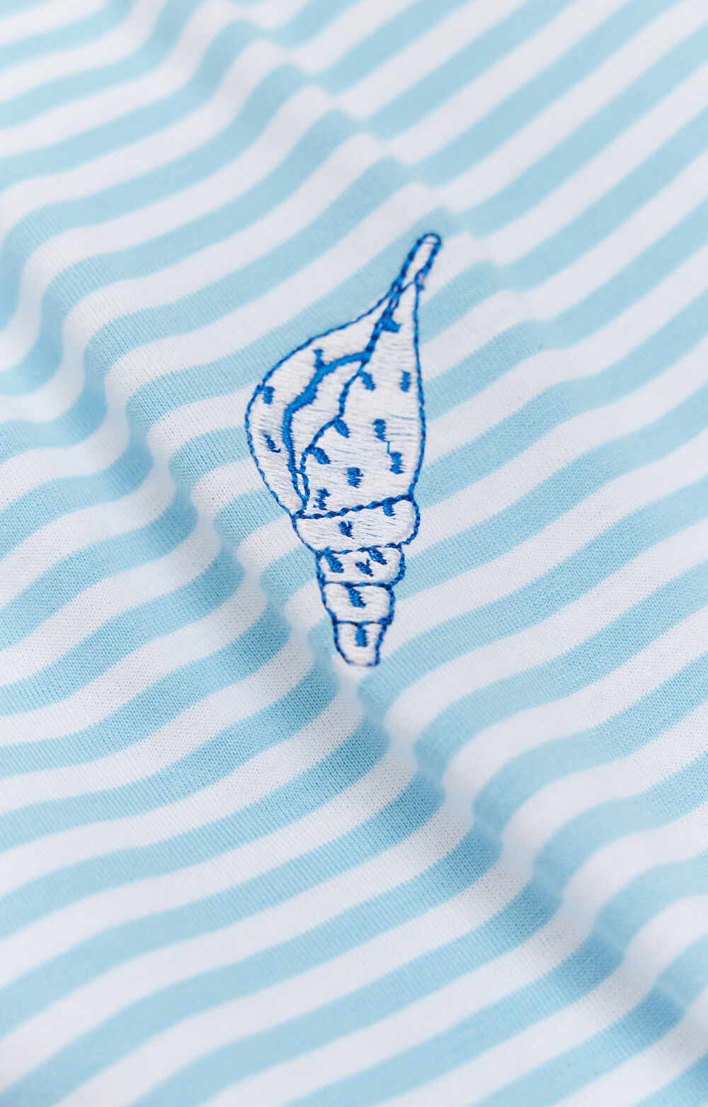 T-shirt w paski z merceryzowanej z haftem - 5