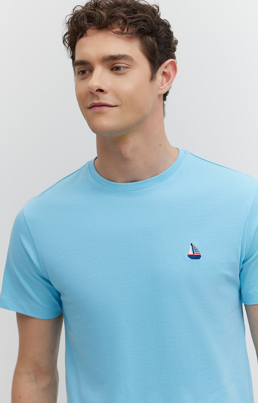 T-shirt z bawełny merceryzowanej z haftem - 4