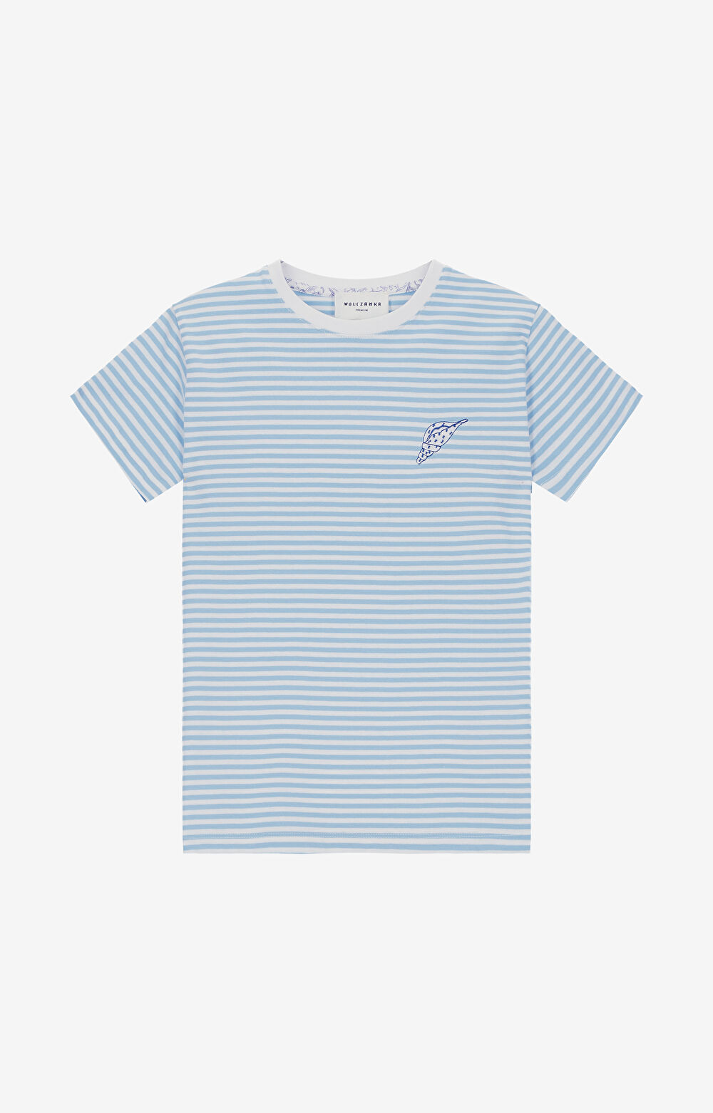 T-shirt w paski z merceryzowanej z haftem - 2