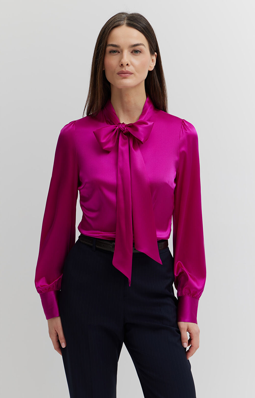 Koszula z jedwabiu z kokardą - 5