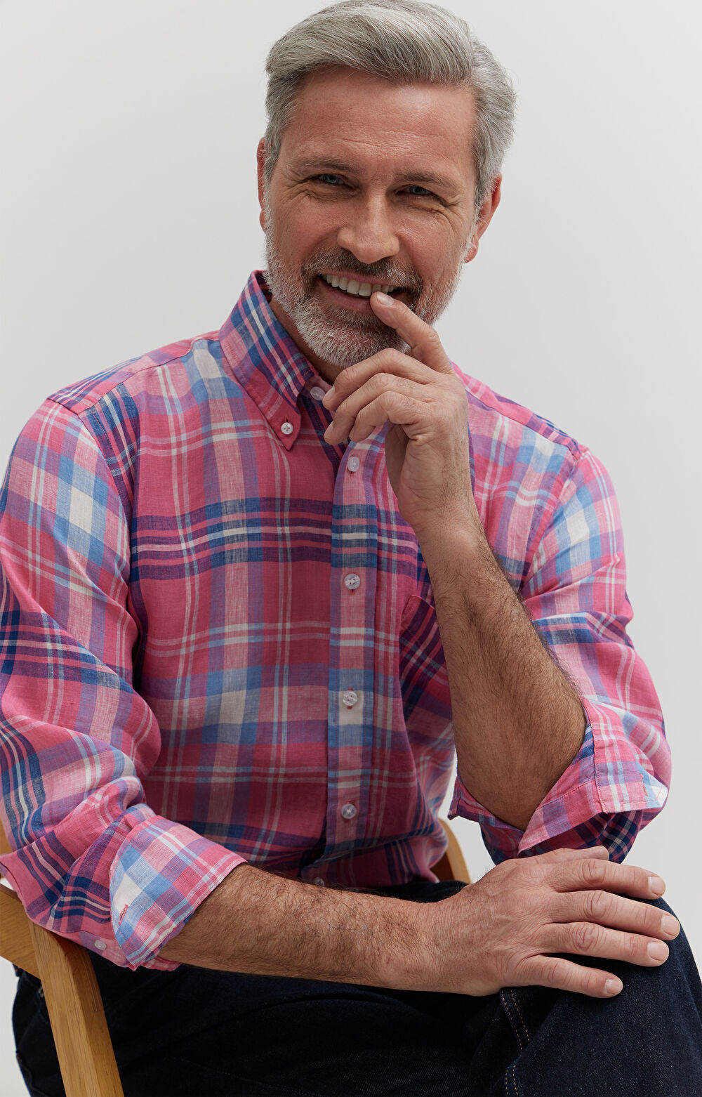 Koszula lniana w kratę - 8