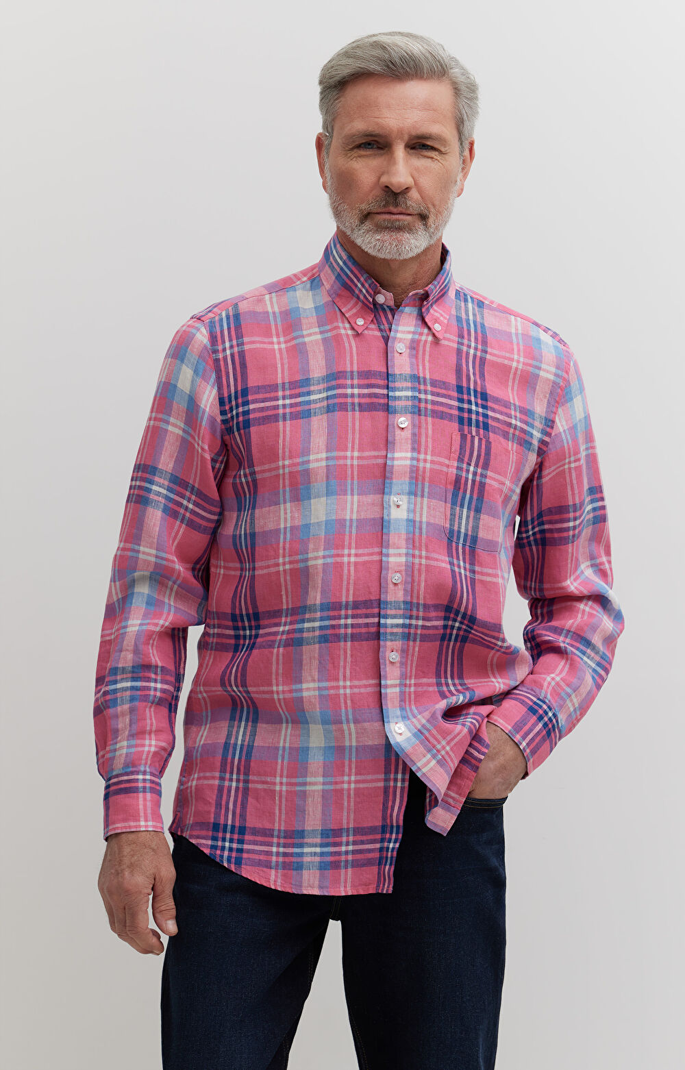 Koszula lniana w kratę - 4