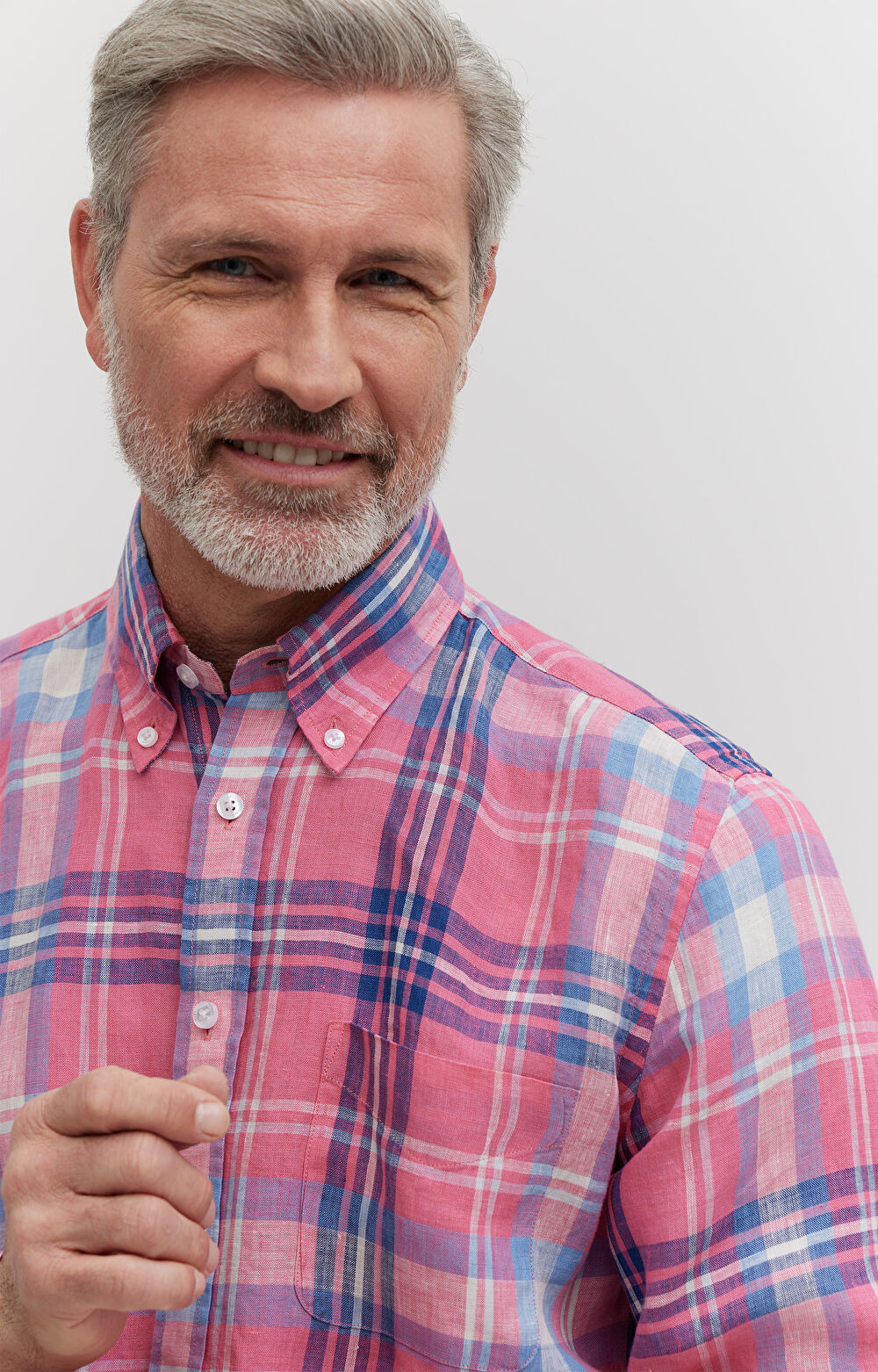 Koszula lniana w kratę - 7