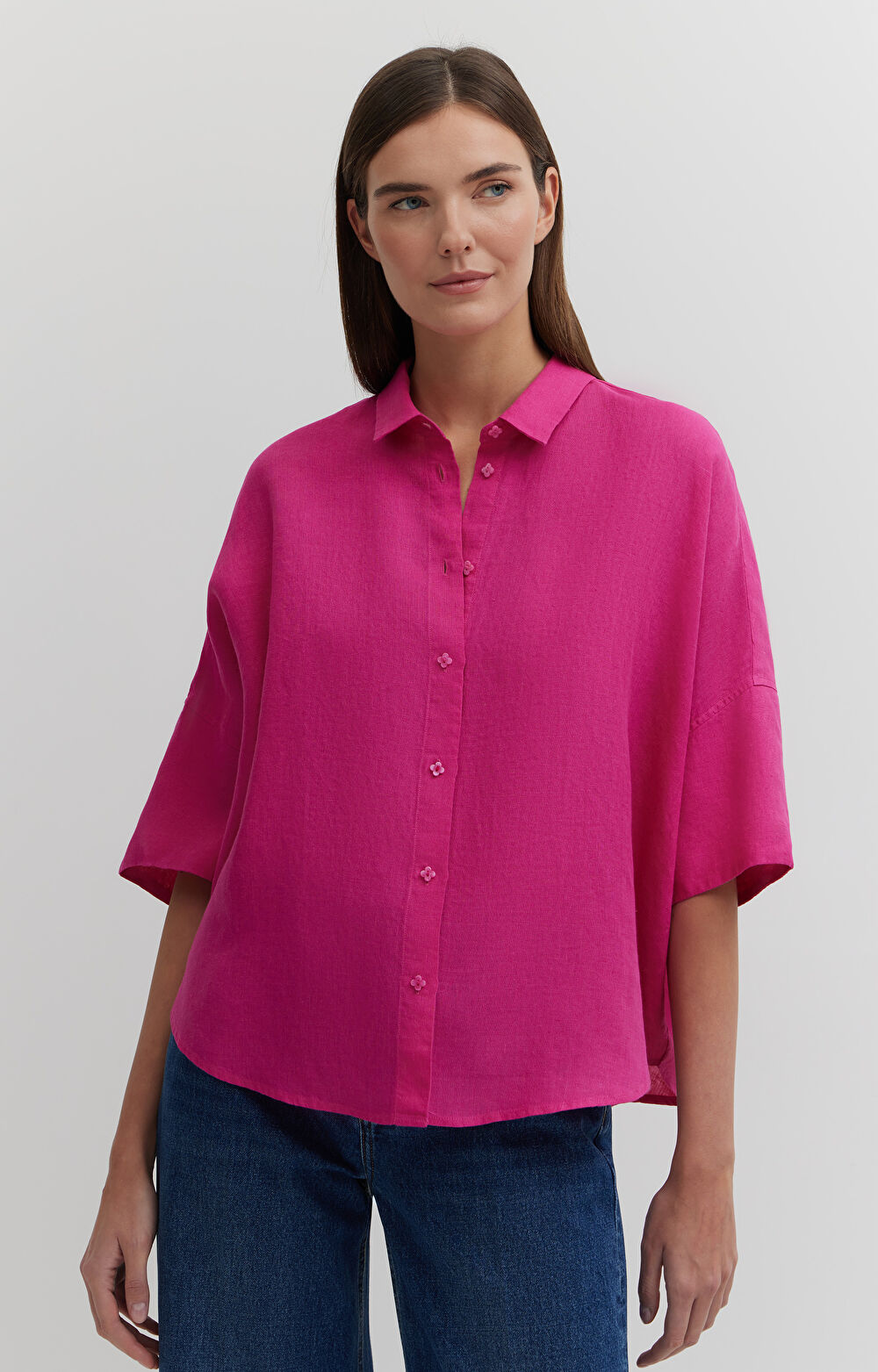 Lniana koszula z krótkim rękawem