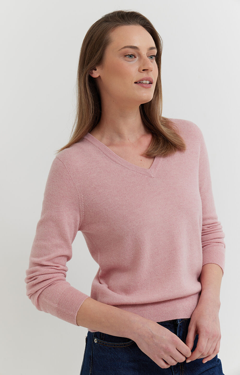Sweter v-neck z melanżowej wełny merino - 6